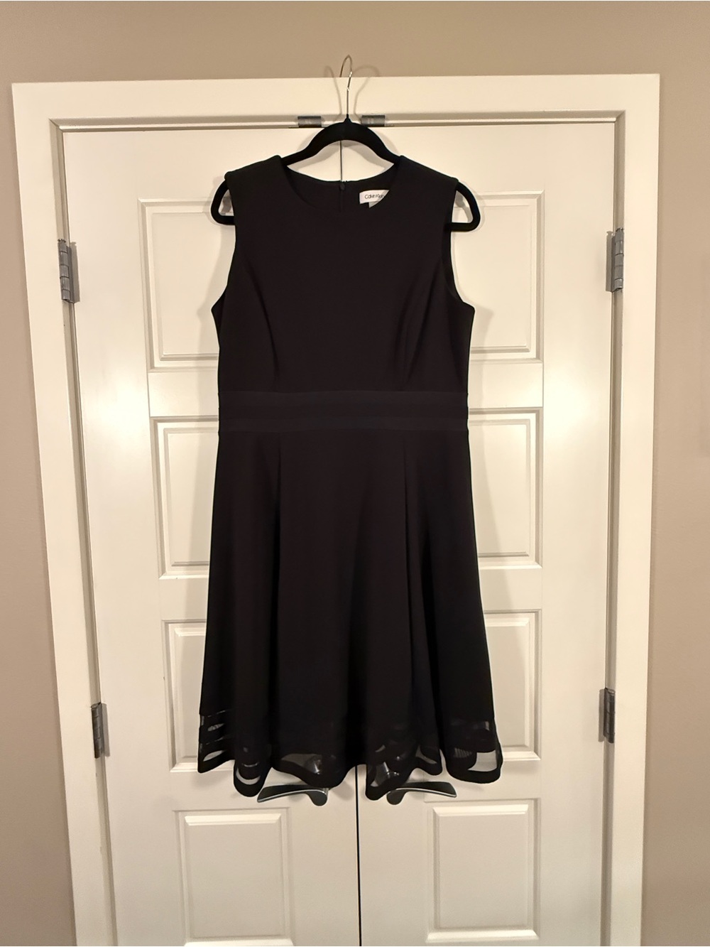 Calvin Klein Black Sleeveless A-Line Dress with Laser-Cut Hem